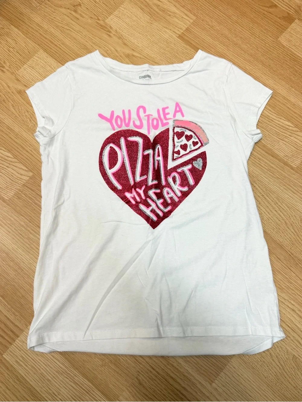 Gymboree Girls You Stole a Pizza My Heart Graphic Tee Red Glitter Heart XL 12